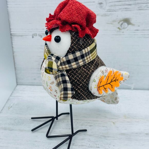 Fall Harvest Male Female Fabric Birds in Tophat Scarves Metal Legs/Feet - Picture 5 of 9